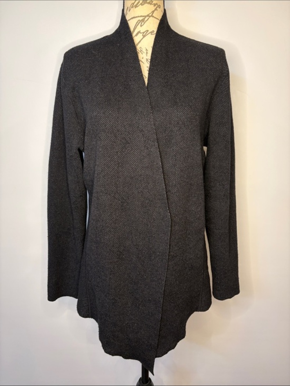 Eileen Fisher wool cotton blend open front overlapping cardigan sweater L